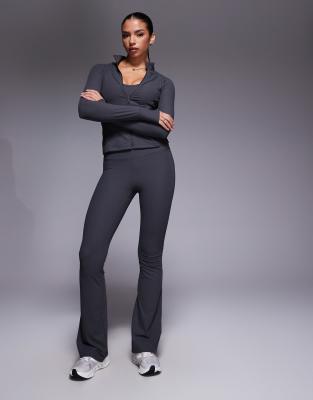 4505 Soft Touch Ribbed Sculpting Zip Up Long Sleeve Jacket In Gray