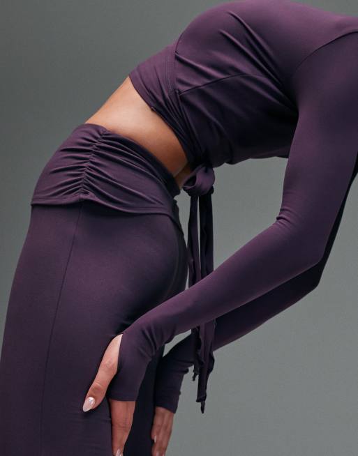 4505 soft touch ruched foldover waist slim kick yoga leggings in heather, 2 of 5