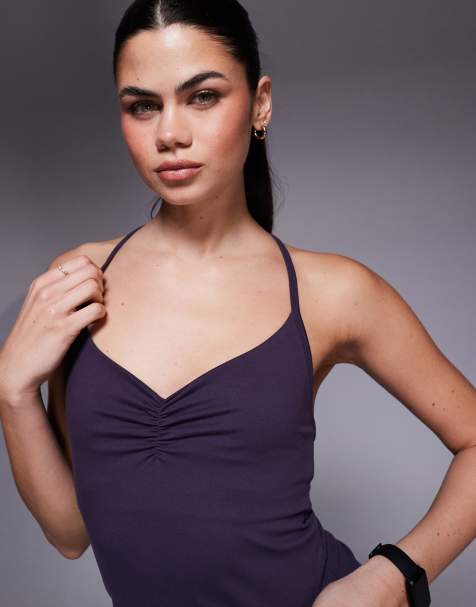 4505 soft touch ruched front yoga cami in heather - view 1