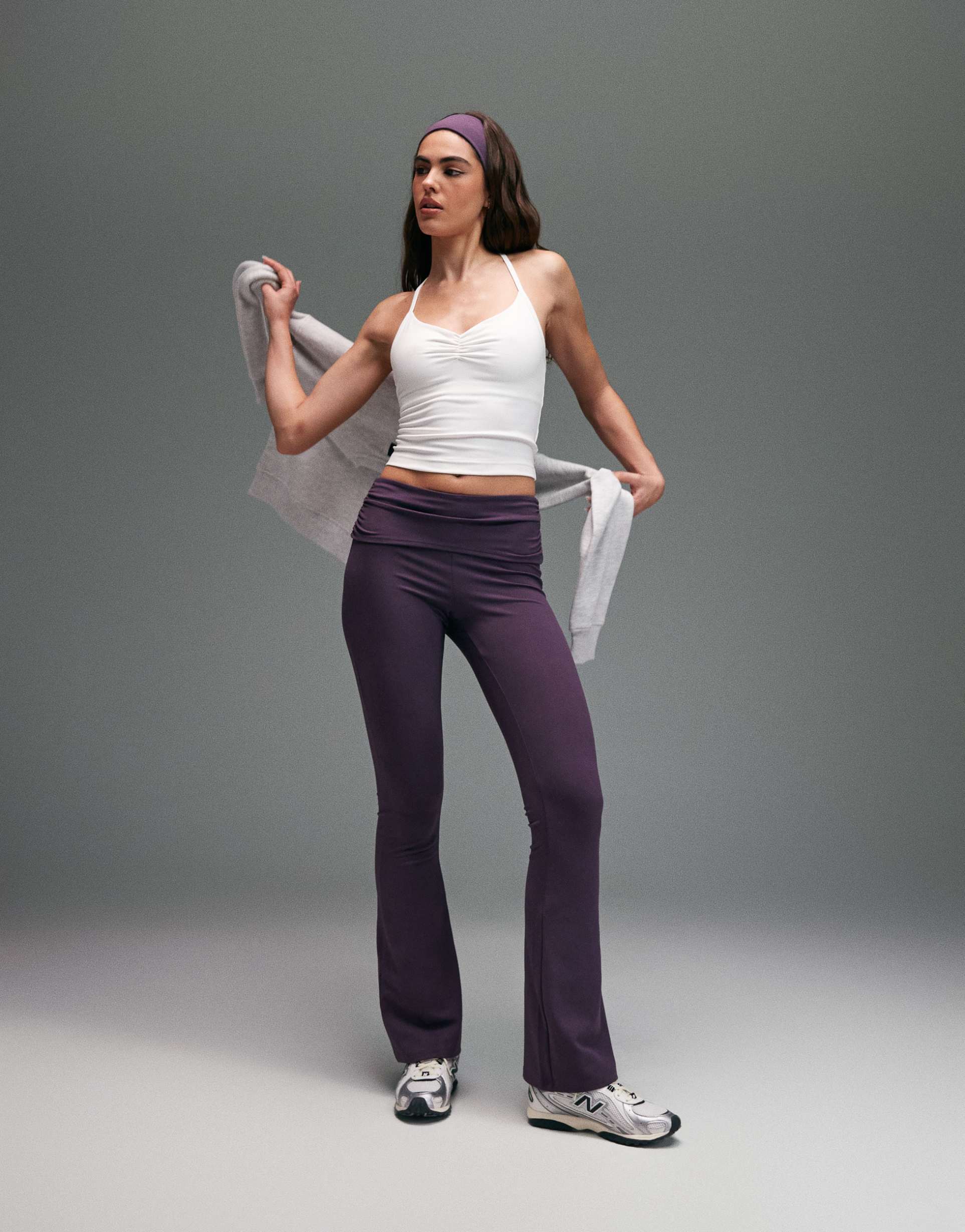 4505 soft touch ruched front yoga cami top in white