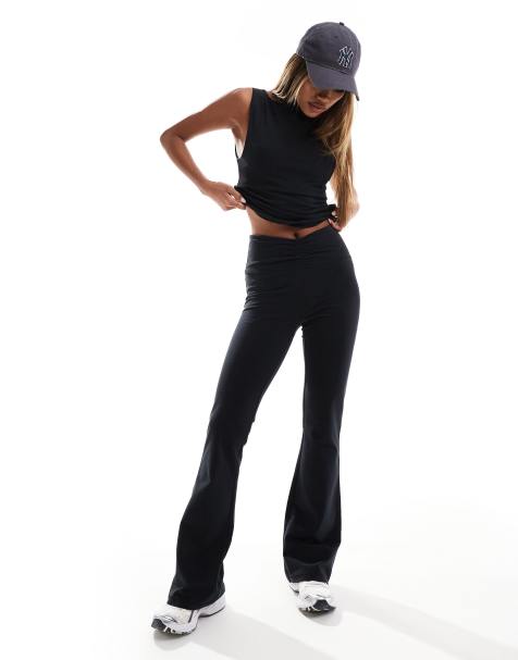 4505 soft touch slim kick flare leggings with ruched waist in black - view 1
