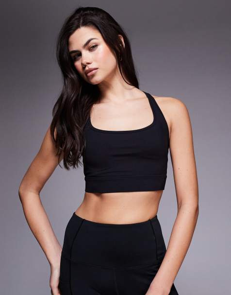 4505 soft touch strappy medium support sports bra with removable padding in black - view 1