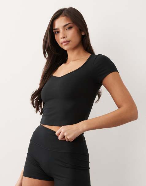 4505 soft touch sweetheart neck cap sleeve top in black - view 1