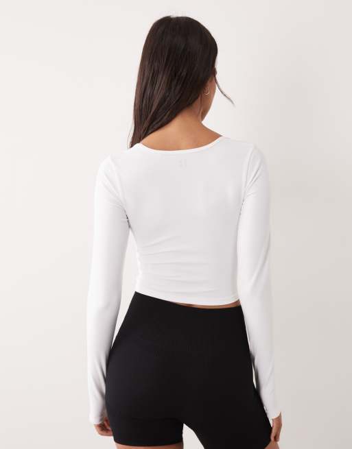 4505 soft touch sweetheart neck long sleeve top in white, 4 of 4