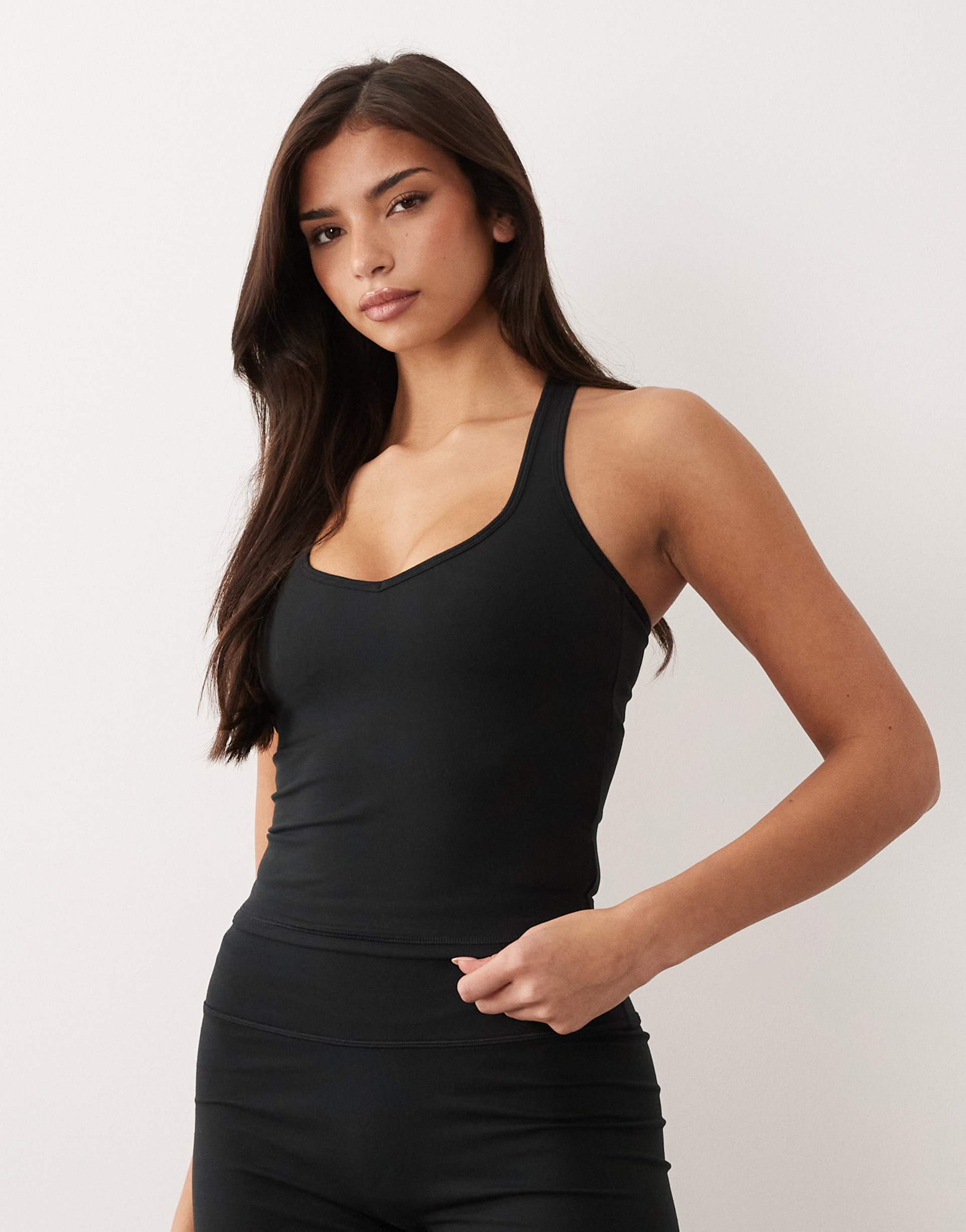 4505 soft touch sweetheart neck tank top with shelf bra in black