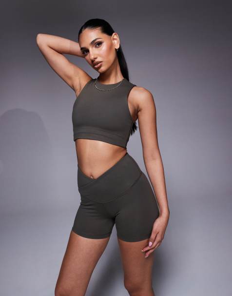4505 soft touch wrap waist 8cm booty shorts in dark olive - view 1