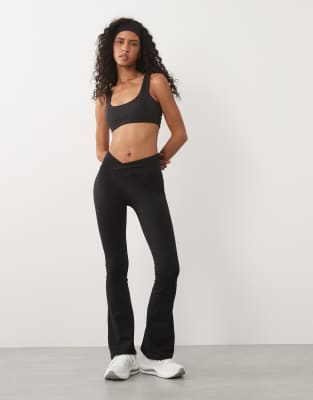 4505 Soft Touch Wrap Waist Slim Kick Yoga Leggings In Black