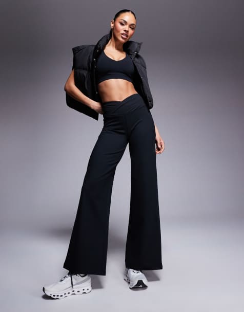 4505 soft touch wrap waist wide leg dance pants in black - view 1