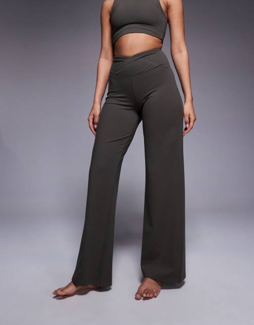 4505 soft touch wrap waist wide leg dance pants in dark olive 