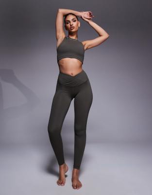4505 soft touch wrap waist yoga legging in dark olive-Green