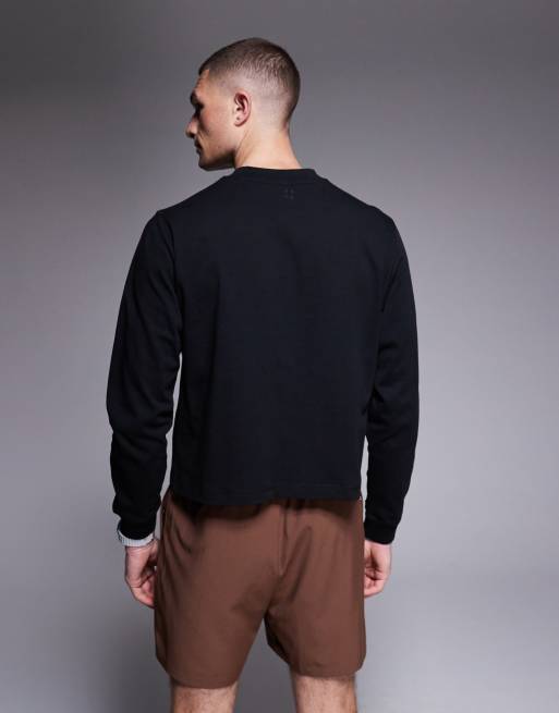 4505 - Sort cropped langærmet trænings-T-shirt i bomuld med hurtigttørrende finish, 3 af 5
