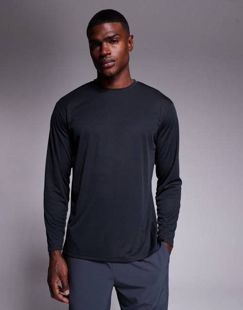 4505 - Sort hurtigttørrende løbe-T-shirt med lange ærmer i teknisk mesh i afslappet pasform - view 1
