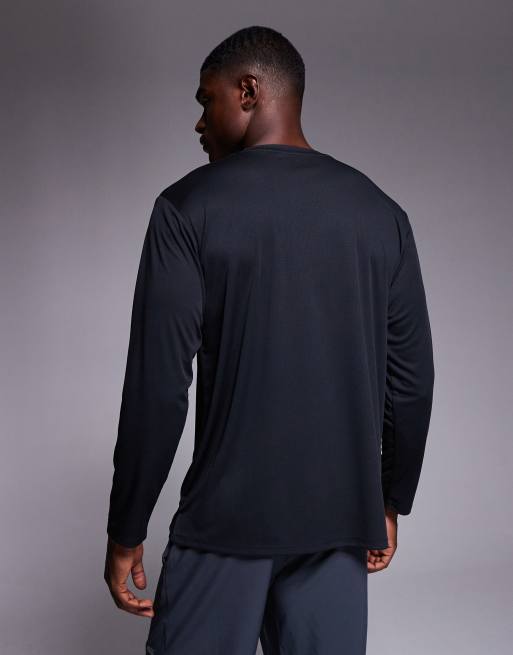4505 - Sort hurtigttørrende løbe-T-shirt med lange ærmer i teknisk mesh i afslappet pasform, 3 af 5