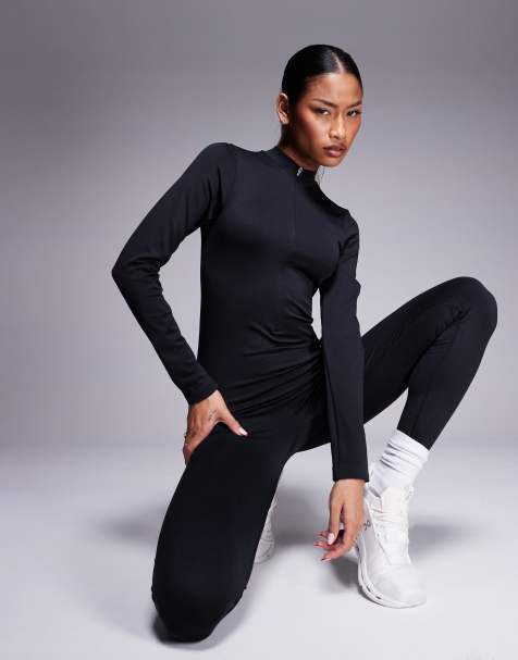 4505 - Sort og sømløs alt-i-én-jumpsuit med lynlås foran - view 1