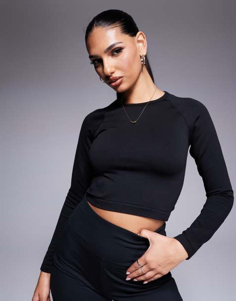 4505 - Sort sømløs cropped top med lange ærmer - view 1