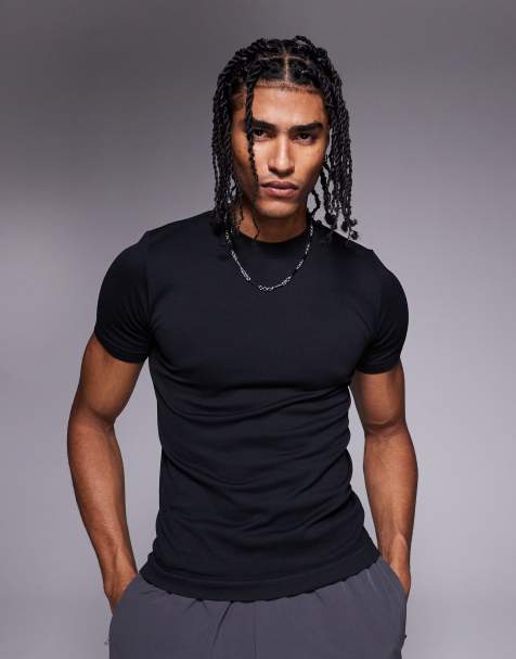 4505 - Sort trænings-T-shirt i sømløs ribstrik i slim fit - view 1