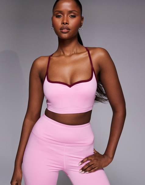 4505 - Soutien-gorge de sport maintien léger à décolleté en cœur et bretelles réglables - Rose chewing-gum - view 1