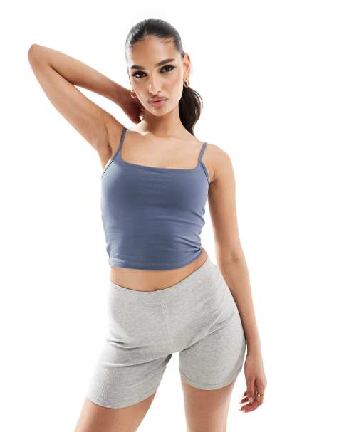 4505 spaghetti strap soft touch vest top with inner bra in slate blue - view 1