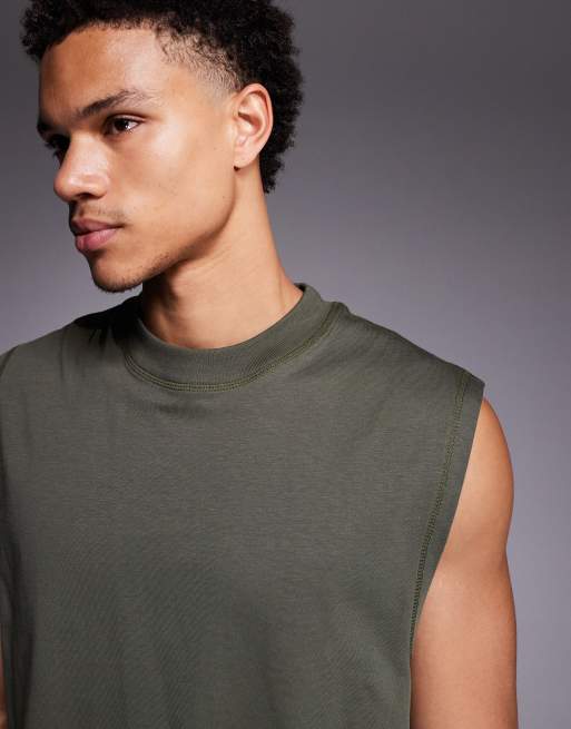 4505 – Sport-Tanktop aus schnell trocknender Baumwolle in Khaki mit Cropped-Passform, 5 von 5