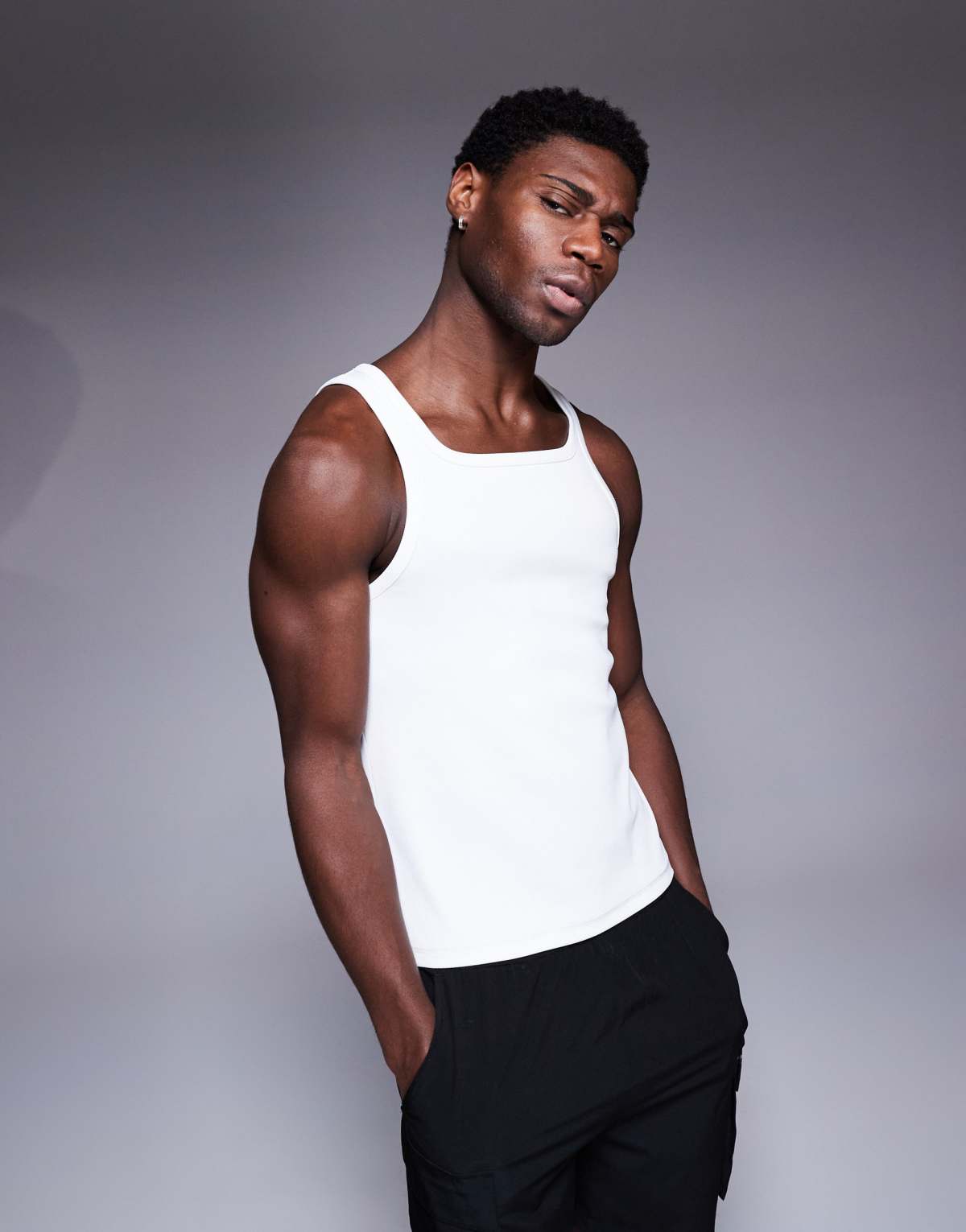 4505 square neck slim fit active rib training vest in white