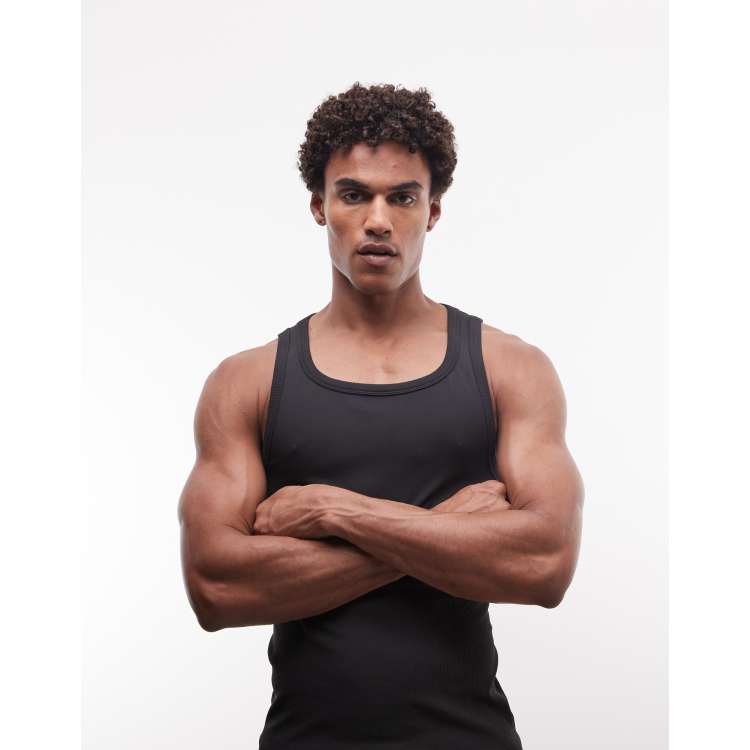 4505 square neck slim fit seamless rib knit training tank top in
