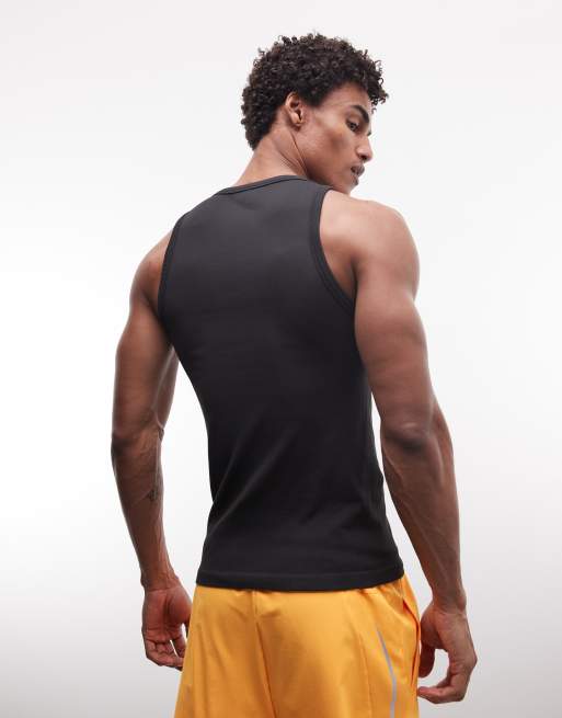 4505 square neck slim fit seamless rib training singlet in black, 3 of 5