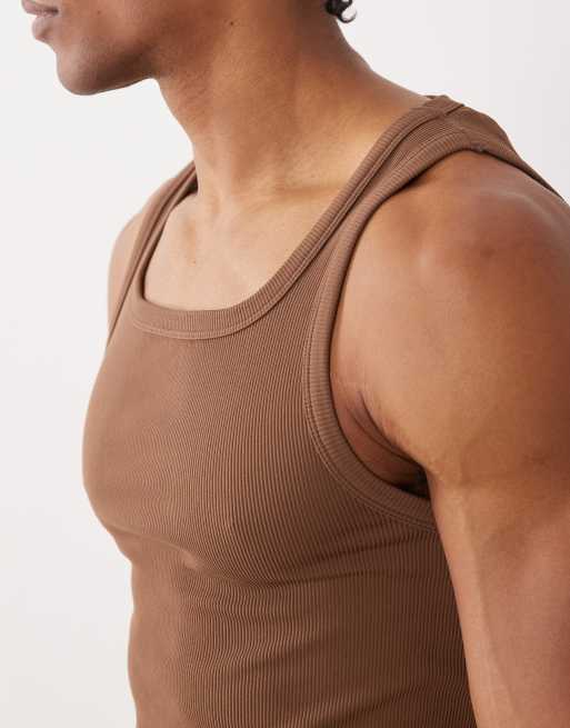 4505 square neck slim fit seamless rib training singlet in brown, 5 of 5