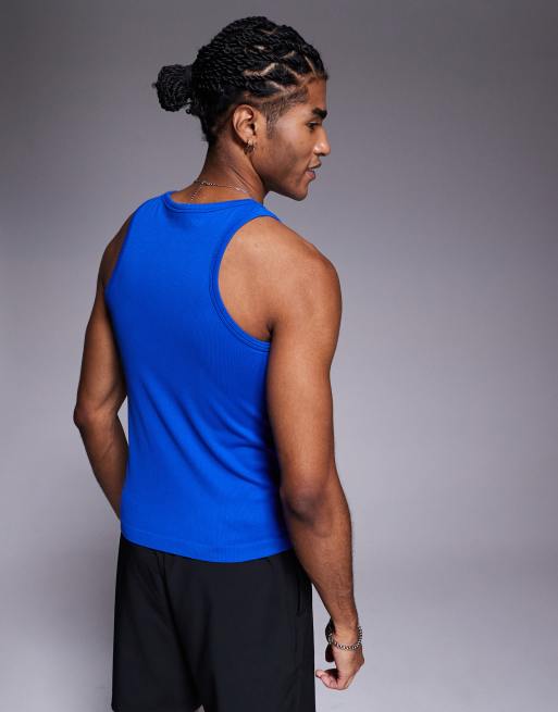 4505 square neck slim fit seamless rib training singlet in cobalt blue, 4 of 4