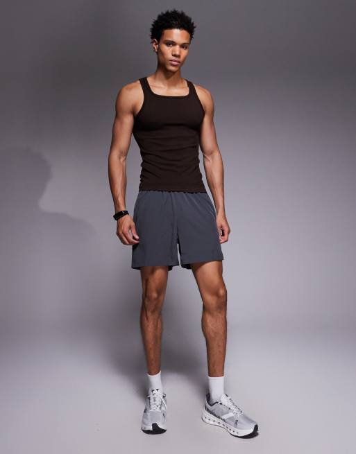 4505 square neck slim fit seamless rib training singlet in raisin, 2 of 5