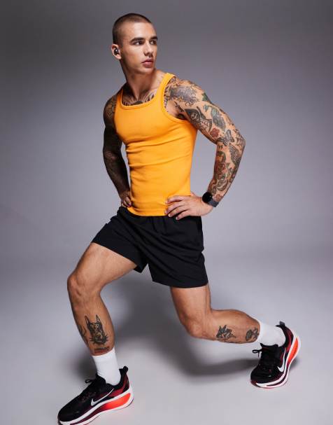 4505 square neck slim fit seamless rib training singlet in tangerine - view 1