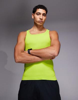 4505 square neck slim fit seamless rib training vest in acid green