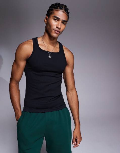 4505 square neck slim fit seamless rib training vest in black - view 1