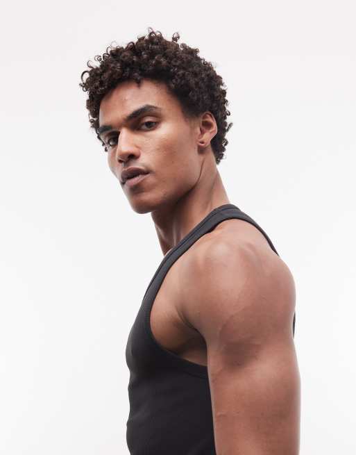 4505 square neck slim fit seamless rib training vest in black, 2 of 5