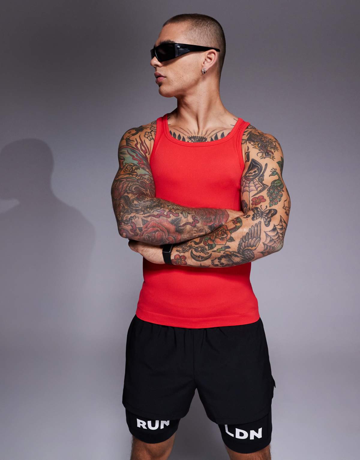 4505 square neck slim fit seamless rib training vest in cherry