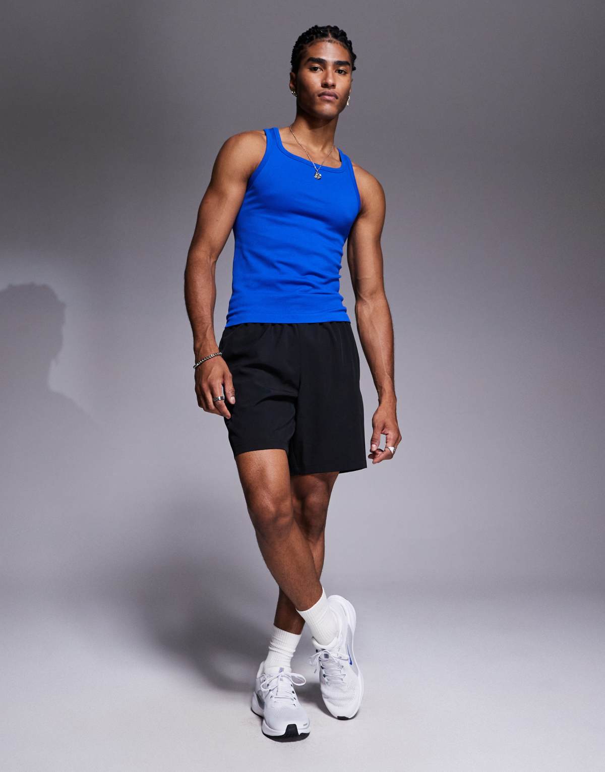 4505 square neck slim fit seamless rib training vest in cobalt blue