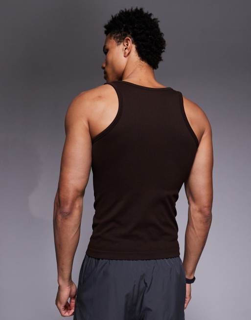 4505 square neck slim fit seamless rib training vest in raisin, 3 of 5