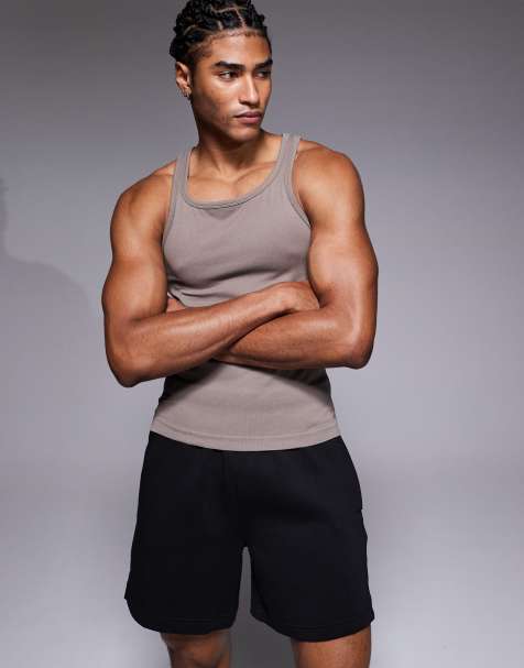 4505 square neck slim fit seamless rib training vest in stone - view 1