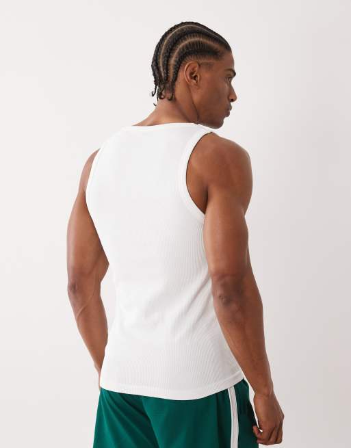 4505 square neck slim fit seamless rib training vest in white, 3 of 5