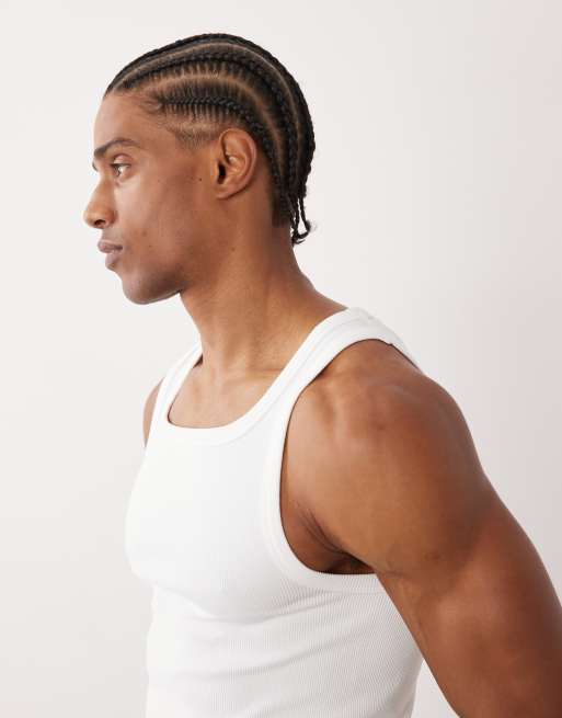 4505 square neck slim fit seamless rib training vest in white, 4 of 5