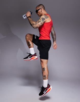 4505 Square Neck Slim Fit Seamless Ribbed Training Tank Top In Red