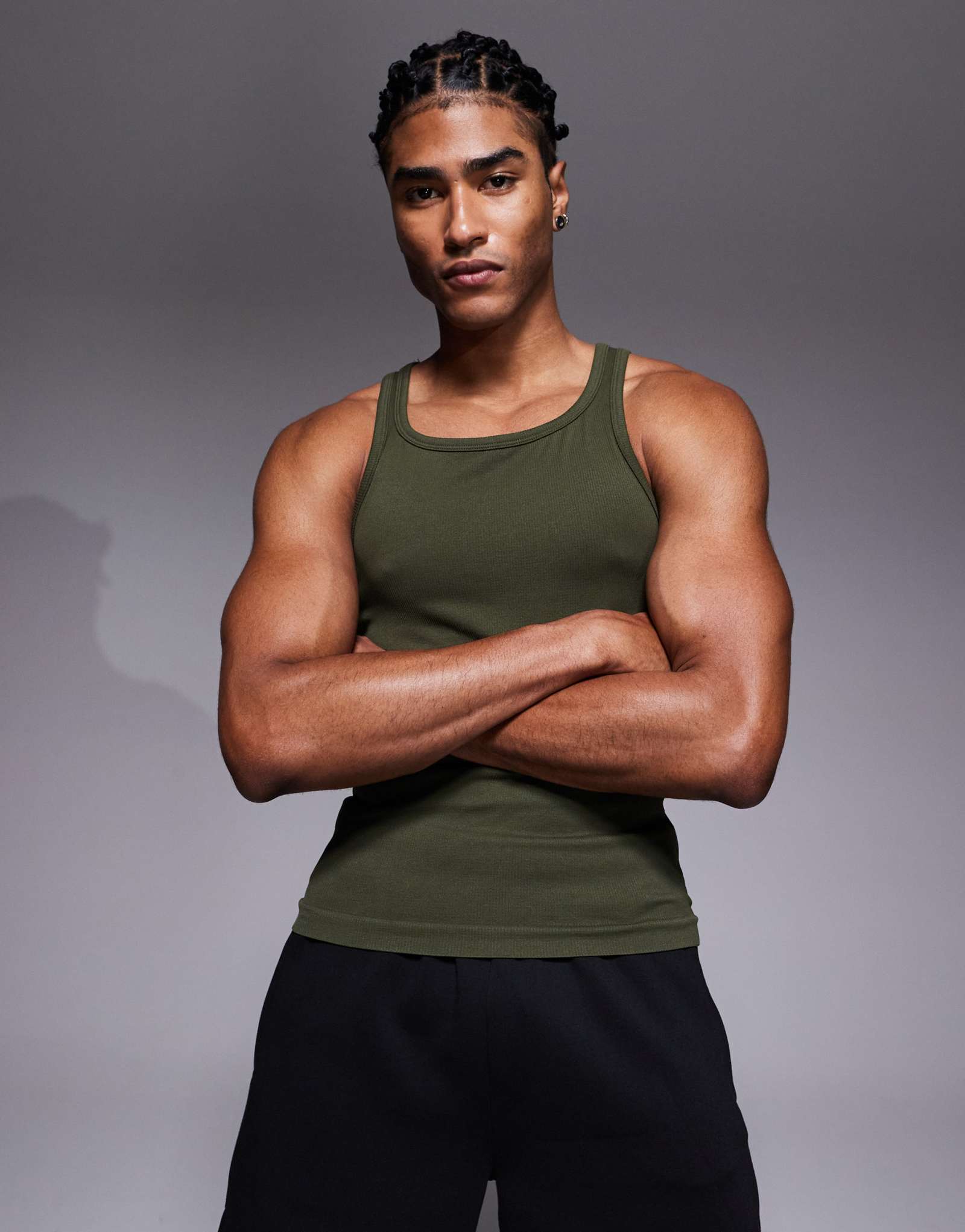 4505 облегающая бесшовная майка для тренировок в рубчик с квадратным вырезом и ребристой отделкой цвета хаки