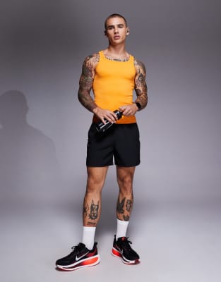 4505 Square Neck Slim Fit Seamless Ribbed Training Tank Top In Orange