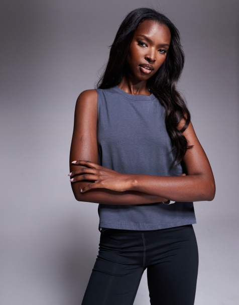 4505 drop armhole cropped cotton vest with quick dry finish in iron grey