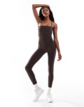 [ASOS] 4505 stitch detail soft touch high waist gym leggings in bitter chocolate-Brown 18 Bitter Chocolate