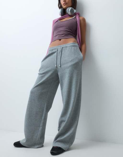 4505 straight leg trackies with adjustable waist in waffle fabric in grey marl, 2 of 5