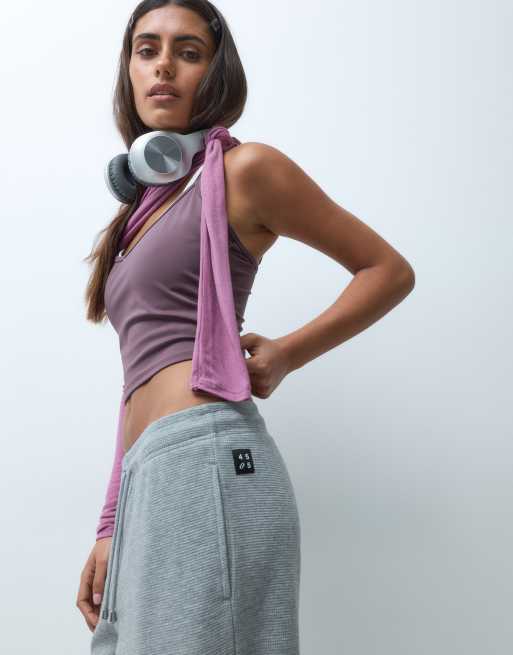 4505 straight leg trackies with adjustable waist in waffle fabric in grey marl, 4 of 5