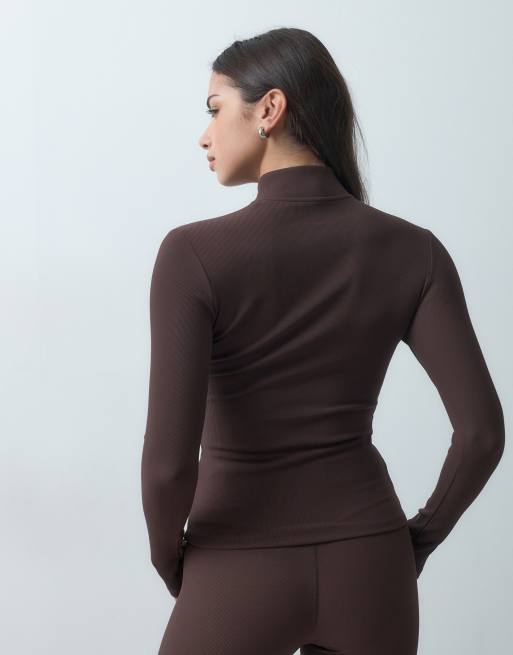 4505 strato base termico in pile da sci a maniche lunghe con zip corta, cioccolato, 4 di 4