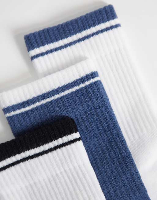 4505 stripe edge 3 pack socks with arch support in white with multi stripe, 2 of 3