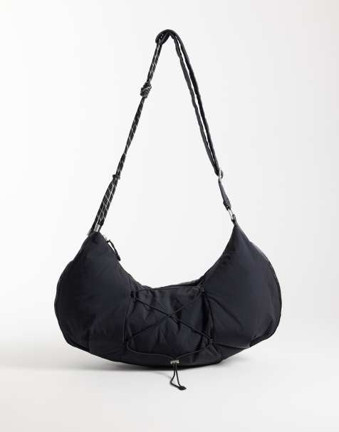 4505 studio oversize pleciona torebka crossbody ze sznurkowym detalem, czarna - view 1
