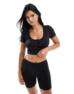 4505 Studio soft touch active short sleeve cardigan in black